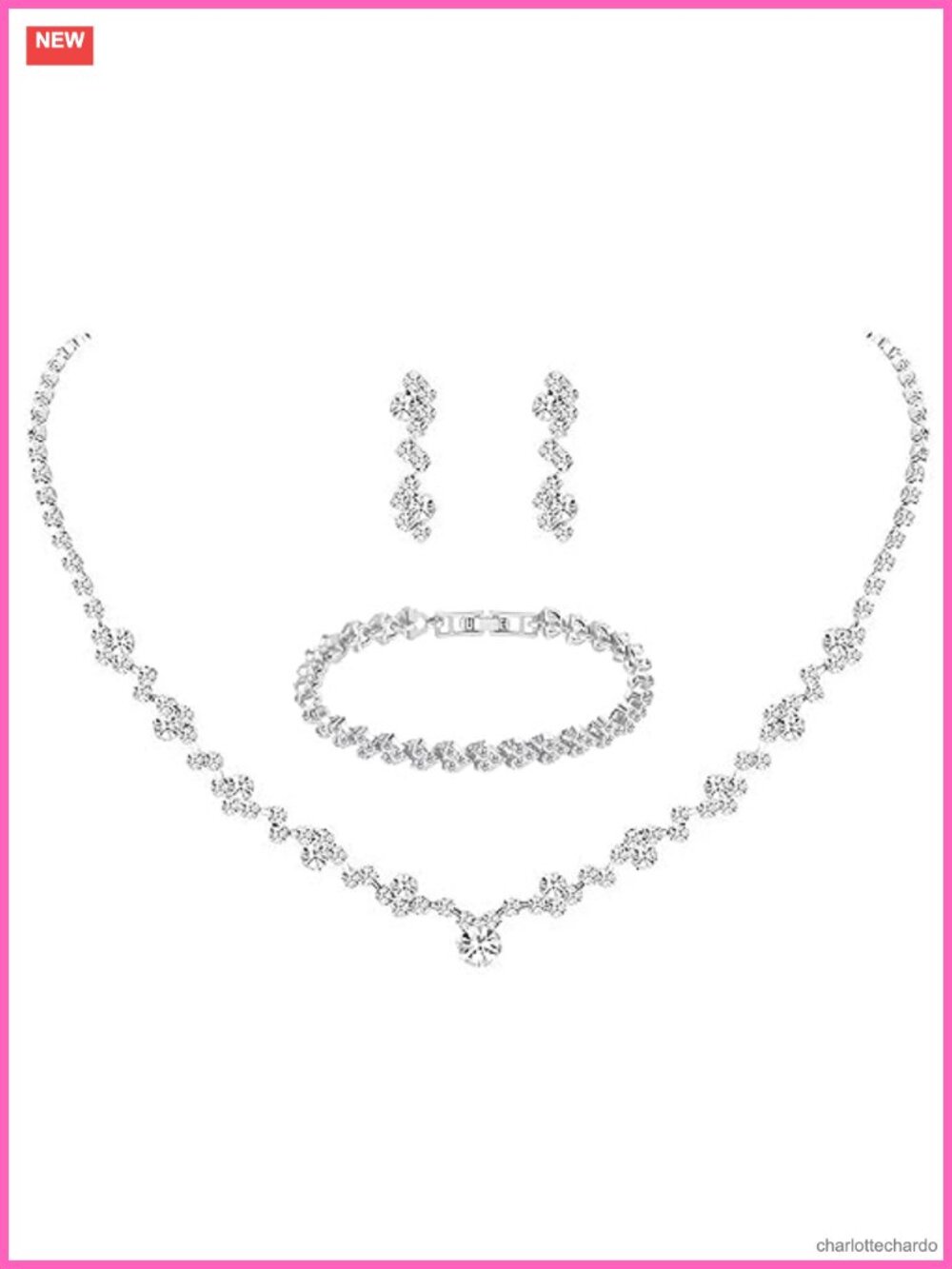 Silver Plated Alloy Rhinestone Bridal Jewelry Set Necklace Earrings Bracelet